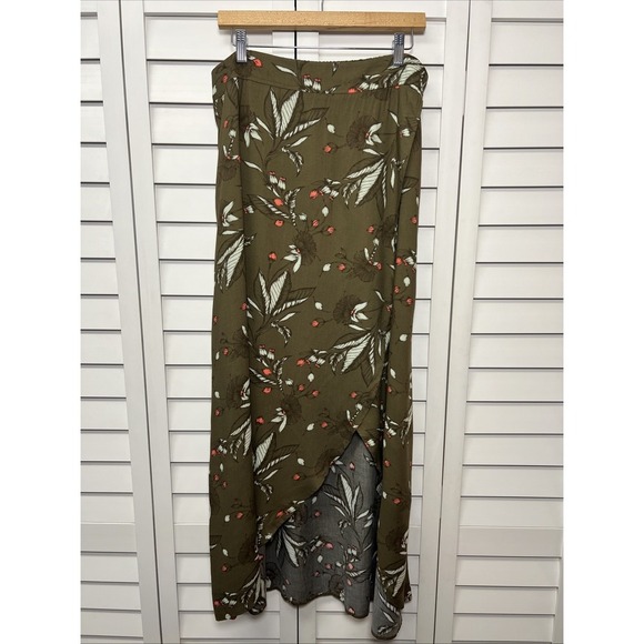 Express Floral Wrap Pull On Rayon Maxi Skirt Size Large Olive Green NWT - Picture 1 of 10